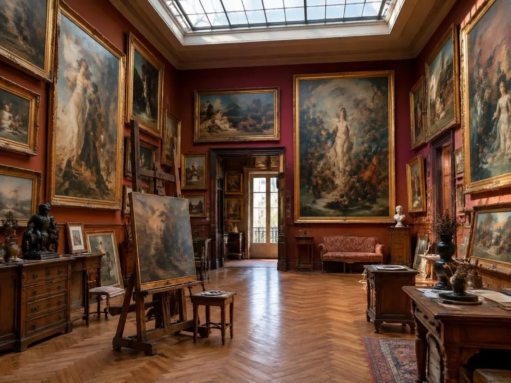 El gran taller del Musée Gustave Moreau, con lienzos colgados del suelo al techo